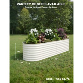 GarveeLife 8x2x2Ft Oval Galvanized Steel Raised Garden Bed - Durable Outdoor Metal Planter Box for Vegetables, Flowers, Herbs - Rust-Resistant, Easy Assembly, Beige