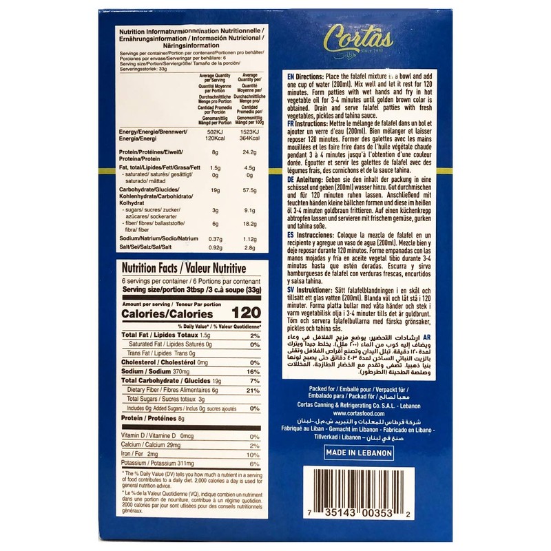 Cortas - Falafel Instant Mix, 7oz (200g), Product of Lebanon