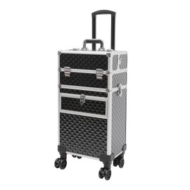 HAPPCUCOE Rolling Makeup Train Case, Travel Suitcase Makeup Trolley Makeup Storage Organizer, Manicure Storage Beauty Organizer, Large Capacity Studio Cosmetologist Stylist (Silver,Black)