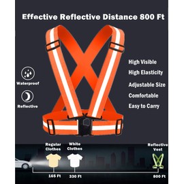 RUISHYY Reflective Running Gear Reflective Vest & Reflective Armband & Reflective Belt 3 Pcs Set, High Visibility Reflective Gear Night Cycling Walking Safety Vest Straps for Men Women Kids (Orange)