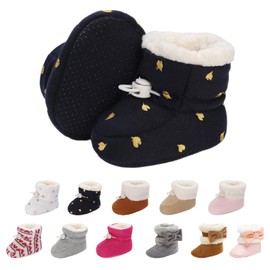 Tolaler Baby Newborn Fleece Booties Unisex, Thickened Lining, Warm Baby Winter Shoes, Adjustable Non-Slip with Soft Sole, Baby Booties/Everyday Wear (0–18 Months), A Navy Blue