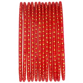 JD'Z COLLECTION Indian Bollywood Traditional Glass Bangles Set Churi Multi Color Bangle Bracelet For Women Jewelry Bangles (Red, 2.6)