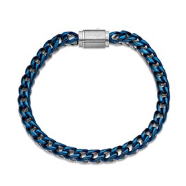 Metro Jewelry Foxtail Chain Bracelet for Men in Stainless Steel with Blue Ion Plating - 9 Inches Long 6 mm Wide with Push Lock