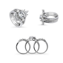 wedding ring set His Hers Couples Matching Rings 3PC Women's 10k White Gold Plated Moissanite Wedding Engagement Ring Bridal Sets & Men's Titanium Wedding Band