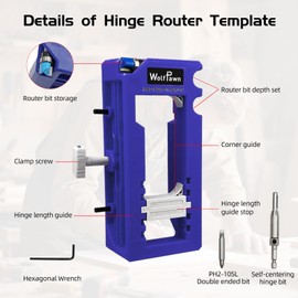 WolfPawn Door Hinge Jig, Mortiser, Blue Clamping Jig, Easy Use and Installation Kit,Widely Applicable Router Template Fits for Door Hinge 3”to 5” Length and 1/4”or 5/8” Thickness