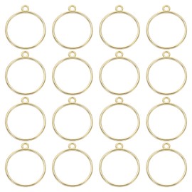 uxcell 32 Pcs Open Bezel, Round Resin Bezels Pendants Open Back Bezels Metal Hollow Frame Charm for DIY Resin Crafts Earrings Jewelry Making, Gold