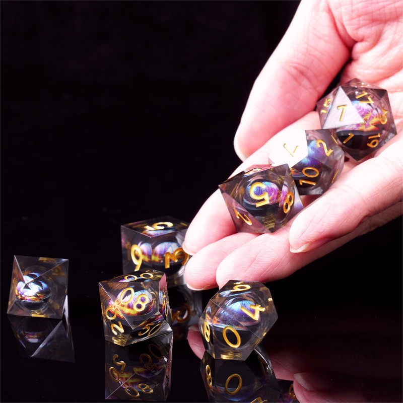 DND Dice Set, 7-Piece Moving Dragon Eye Polyhedral Resin Dice