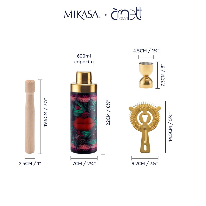 Mikasa x Sarah Arnett 4pc Cocktail Shaker Set, Stainless Steel