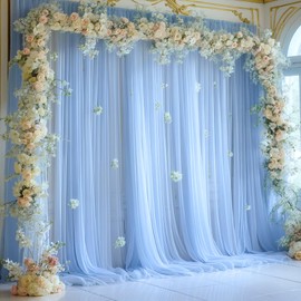 Baby Blue Tulle Backdrop Curtain for Baby Shower Boys Birthday Party Baby Blue Sheer Backdrop Curtains Drapes for Party Photoshoot Background Decorations 2 Panels 5ft X 8 ft