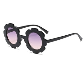 JieJieko Kids Round Flower Sunglasses Girl flower Shaped Sunglasses Cute Kids Eyewear for Pool Beach Outdoor Age 2-10 Years (1, Black)