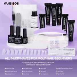 VANSISOS Poly Gel Nail Kit: 6 Clear Colors Poly Extension Gel Nail Starter Kits with Nail Lamp Complete Poly Gel Nail Kit Supplies for Beginners with Everything