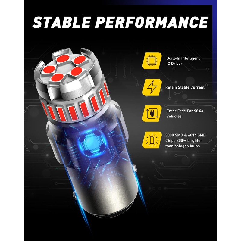 AUTOONE 1157 LED Bulb Red for Brake Lights, 2057 2357