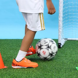 Hawkwell Boys Girls Athletic Turf Soccer Shoes(Toddler/Little Kid/Big Kid), Orange PU, 3 M US