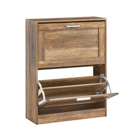 Haotian Small Shoe Storage Cabinet Entryway, Slim Shoe Rack for Small Space 2 Flip-Drawers, Shoe Organizer for Hallway Brown FSR137-F