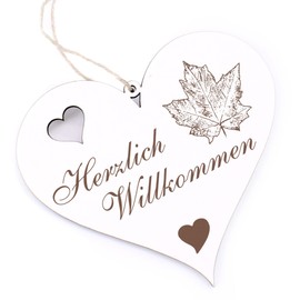 Herzlich Willkommen Sign, Maple Leaf Autumn, Decorative Heart, Wooden Welcome Sign, Door Sign, Door Decoration