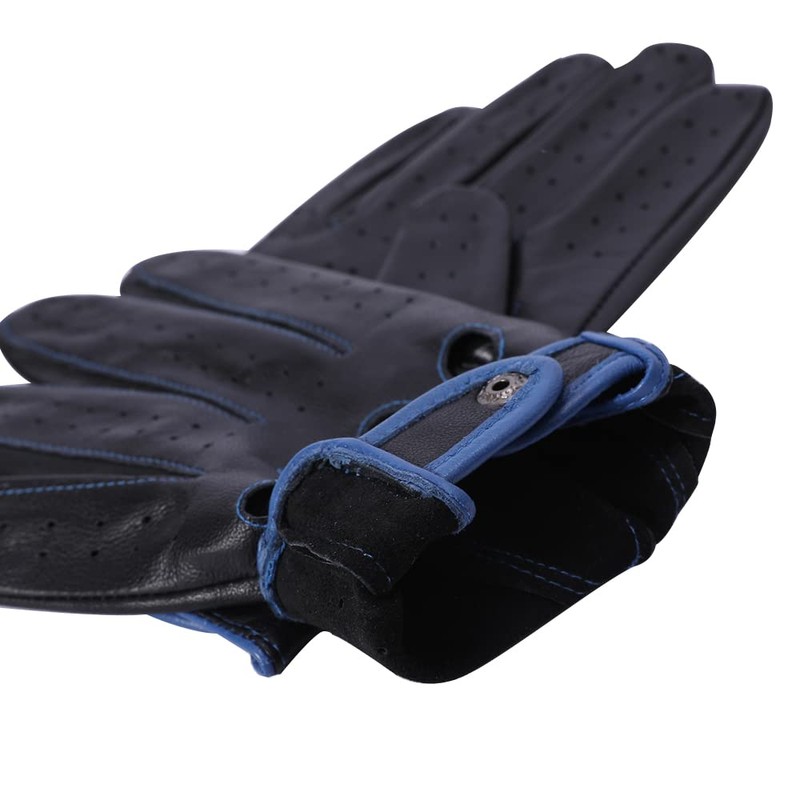 MGGMOKAY Men's Leather Car Gloves Touchscreen Leather Gloves Unlined, Black-Blue