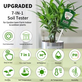 7 in 1 Soil PH Tester, Soil Meter for Moisture/PH/Temperature/Sunlight/Nutrient/Humidity Test Kit for Garden, Lawn, Farm, Indoor & Outdoor Plants (Battery Included)