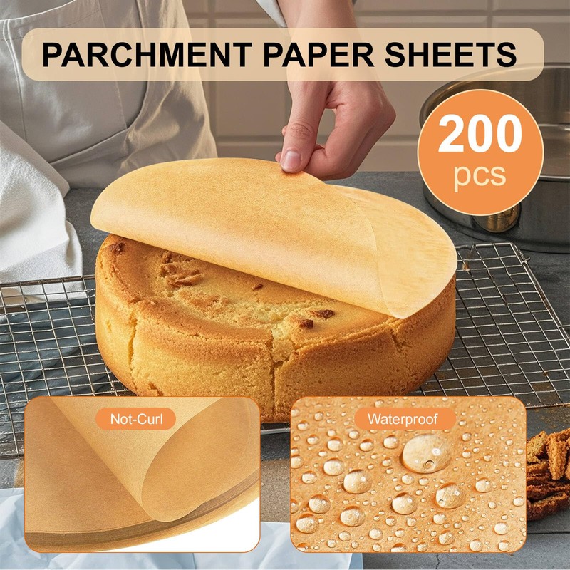 6-Inch Baking Sheet Rounds - Kraft Unbleached Parchment Paper, Non-Stick,