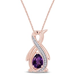 Pear Simulated Amethyst & Diamond Accent Infinity Penguin Pendant Necklace 14k Rose Gold Over Sterling Silver with 18" Chain