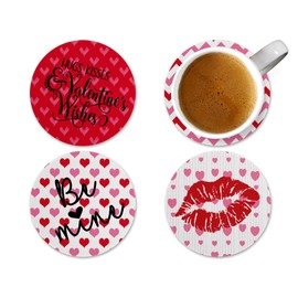 Valentine's Day Coasters Hearts Absorbent Neoprene Drink Coaster Set of 4 for Table Decor Decorations Handmade by The Painted Pug