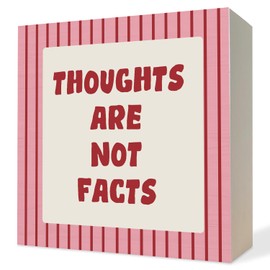 ATBWGT Pink Mental Health Wooden Box Sign,Therapy Office Decor,Thoughts Are Not Facts Wooden Signs Wood Block Plaque Signs for Therapist Counselor Office Desk Table Shelf Decor, 5x5 Inch