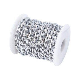 CHGCRAFT Aluminium Curb Chains Smooth Surface Charm Unwelded Connector Chain with Spool Silver Color Chains for DIY Jewelry Making Chain 16.4feet/roll 0.5x0.35x0.1inch