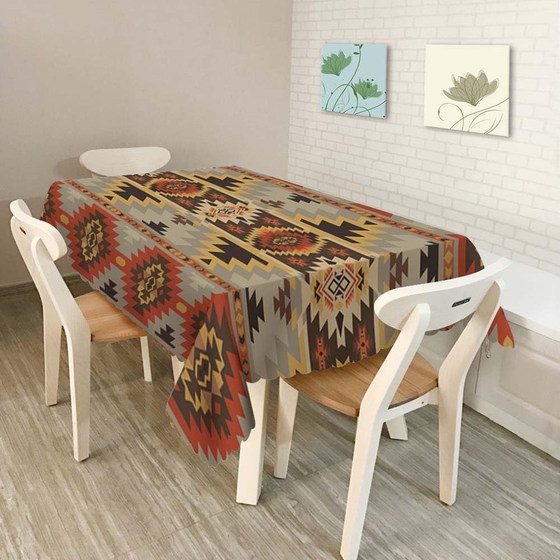 Walmsco Tablecloth Geometric Pattern Retro Style Decor For Dining Room