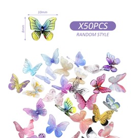 50 3D Butterfly Decorations, Colorful Mini Resin Butterflies, Beautiful Resin Butterflies, DIY Accessories, Exquisite Decorations, can be Used for Doll Houses, Nail Art and Handicraft Making