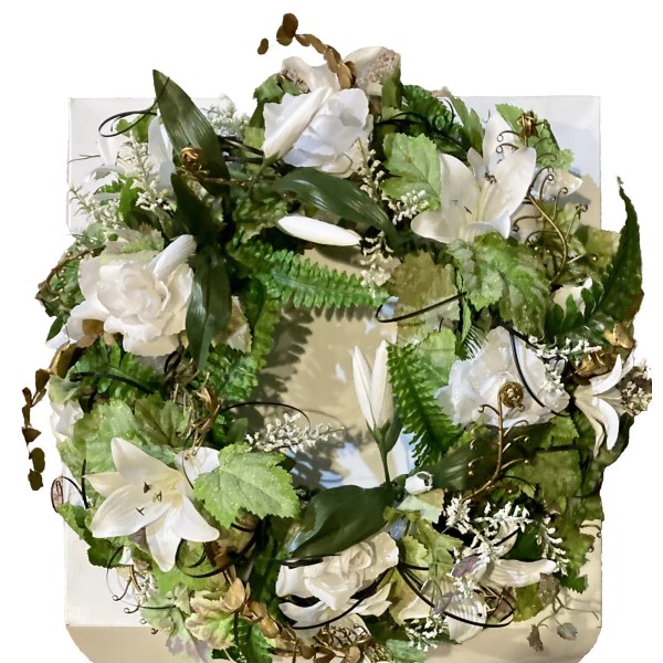 Nearly Natural Floral Wreath 18x18 Mix Of Lillie’s, Ferns ,