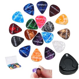 18 Pack Celluloid Guitar Picks with Organizer Storage Box & Holder Case, 6 Different Thin Medium Heavy Thickness & Variety Colorful Plectrums for Bass Electric Acoustic Ukulele