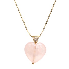 Gempires Rose Quartz Heart Necklace, Heart Crystal Necklace for Women, Pink Heart Pendant, Daily Wear, Gold Plated 18 inch Adjustable Chain (Rose Quartz)