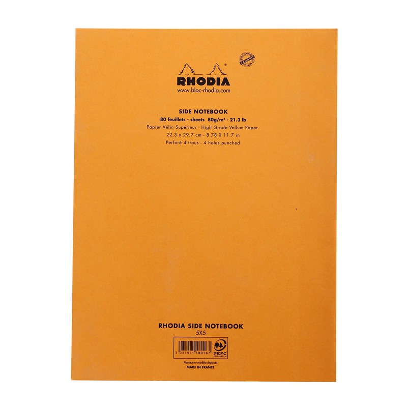 Rhodia 118016C 5/5 Squares Side Pad, A4 - Orange