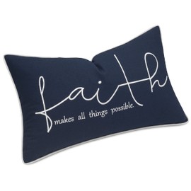 Rudransha Faith Sentiment Embroidered Decorative Lumbar Accent Throw Pillow Cover - Decor for New Home, Couch, Chair - 12x20 Inches, Navy Blue