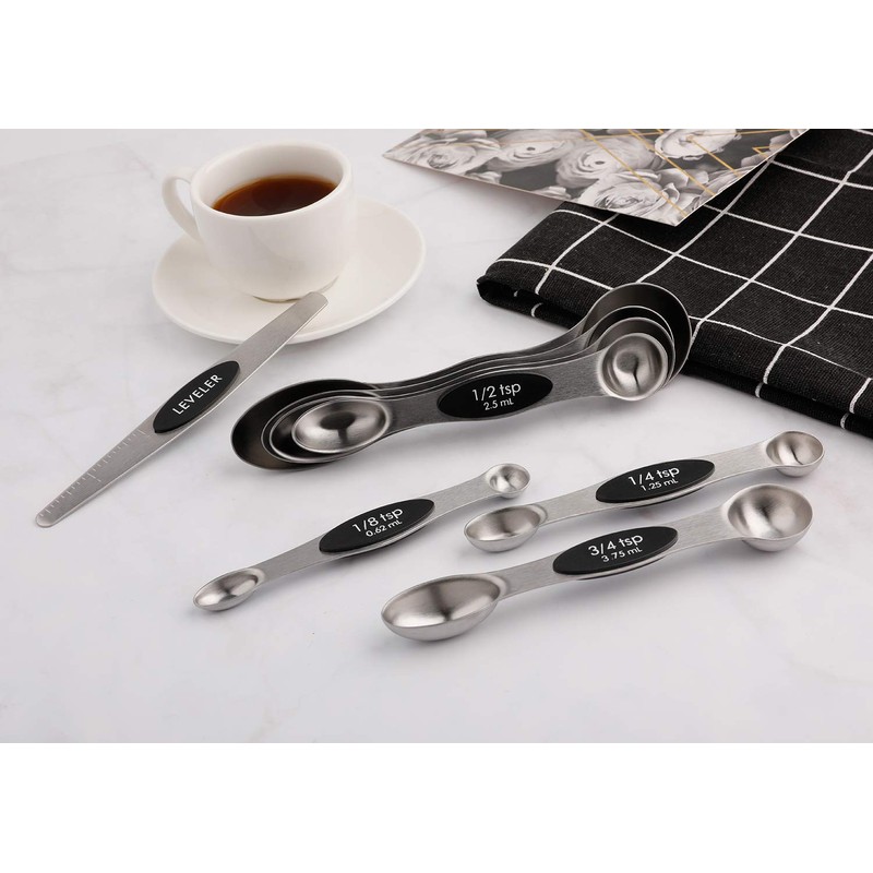 Magnetic Measuring Spoons Stainless Steel Set of 8 Stackable Double