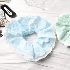 lace scrunchies double layered Elastic Hair Ties and Accessories Gift Set for Thick Hair ，Cotton Hair ties Scrunchie Multicolor for girls ladies (green and blue)