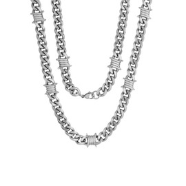 Sacina Silver-tone Barbed Wire Cuban Chain Necklace 16/18/20 in, Gothic Emo Punk Grunge Necklace, Goth Jewelry, Christmas Jewelry Gift for Women, 16 in, Stainless Steel, No Gemstone