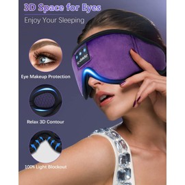 LC-dolida Sleep Headphones, Sleep Mask Bluetooth Wireless Music Eye Mask, Sleeping Headphones for Side Sleepers Sleep Mask with Bluetooth Headphones Ultra-Thin Stereo Speakers Perfect for Sleeping