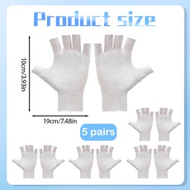 5 Pairs of White Fingerless Gloves, Cotton Gloves for Night Care and Spa, Soft and Breathable for Dry Skin, Size 7.49in