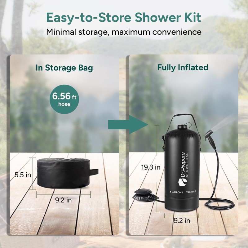 DR.PREPARE Camping Shower, 4 Gallons/15L Portable Shower with Foot Pump,