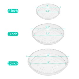 FUTED 6 Pack Clear Plant Saucer 6 8 10 inch, Durable Plastic Plant Trays for Indoor, Round Flower Plant Pot Saucer, Sturdy Plant Water Catcher Tray