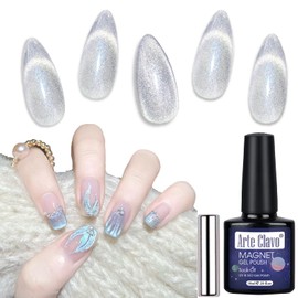 Arte Clavo Aurora Silver Cat Eye Gel Polish Kit - Holographic Magnetic Glitter Gel with Magnet, Diamond Shine Nail Art Set, Soak Off UV/LED (10ml) 6059…