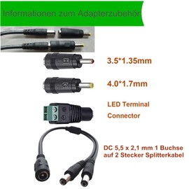 DZYDZR DC 12V 4A Power Supply Wall Plug 48W 2.1/2.5mm x 5.5mm Plug and 12V Socket DC Cable Plug and 1 to 2 Y-Splitter DC Cable