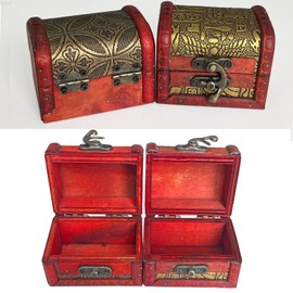 Fayemint Pack of 2 Vintage Mini Treasure Chest, Wooden Treasure Chest, Vintage Wooden Jewellery Box, Mini Storage Box, for Jewellery, Necklaces, Earrings and Other Gifts