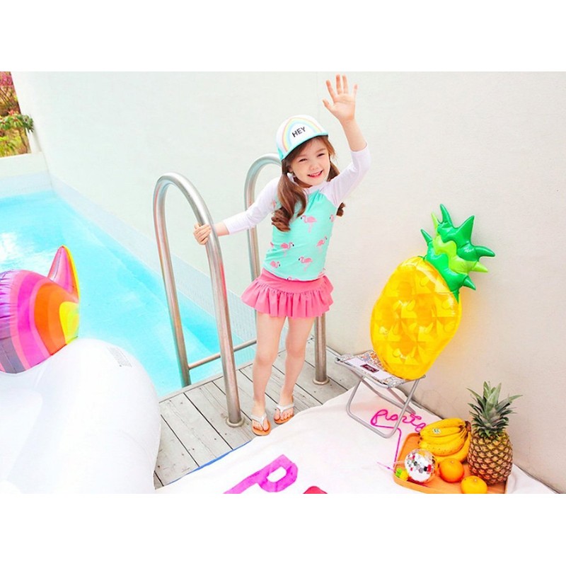 [Emfay] キッズ 女の子 水着 セパレート フラミンゴ柄 長袖 女児水着 ラッシュガード キャップ付き