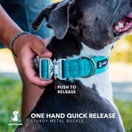 SparklyPets Heavy Duty Wide Dog Collar with Quick Release Chrome Buckle – Tactical Dog Collar with Reflective Stripes & Soft Lining – Thick Dog Collars for Large & Medium Dogs (Red)