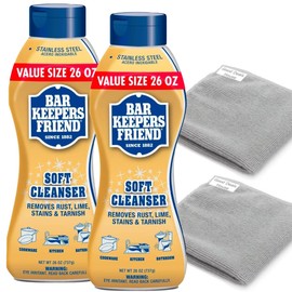 GoodDealsHouse Bundle: Bar Keeper`s Friends Soft Cleanser, 26 OZ - 2 Packs & Microfiber Cleaning Towels, 14x14 inch, 2 Count | 2 * BKF 26 oz + 2 towels