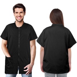 MCEAST 2 Pack Pet Grooming Work Clothes Black Pet Groomer Uniforms with Full Zipper Water Resistant and Anti-Static Pet Smock Clothes Pet Shop Smock Jacket for Women Men Pet Groomer Barber, Medium