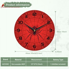 AZCXOIC Wall Clocks,Red Spider Web 10 Inch Wall Clock,Small Battery Operated Wall Clocks Decorative for Kitchen/Living Room/Bedroom/Bathroom/Dining Room