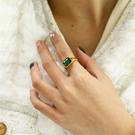 Delicate Square Gemstone Statement Glass Crystal Rings Stainless Steel Cubic Zirconia Large Rhinestone Knuckle Finger Stackable Joint Ring for Women Ladies Fashion Cocktail Wedding Party Jewelry (8)