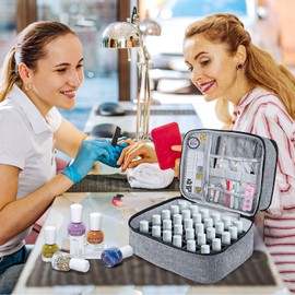 BOHEMIABY Nail Polish Organiser Bag, Double Layer Nail Polish Storage Box, Organiser Case for Nail Design, Cosmetic Bag for 30 Bottles Neon Nail Base (15 ml - 0.5 FL.Oz) & 1 Nail Lamp (Grey)